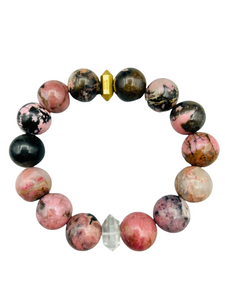 STACKER Rhodonite with MINI Double Terminated Clear Crystal Quartz